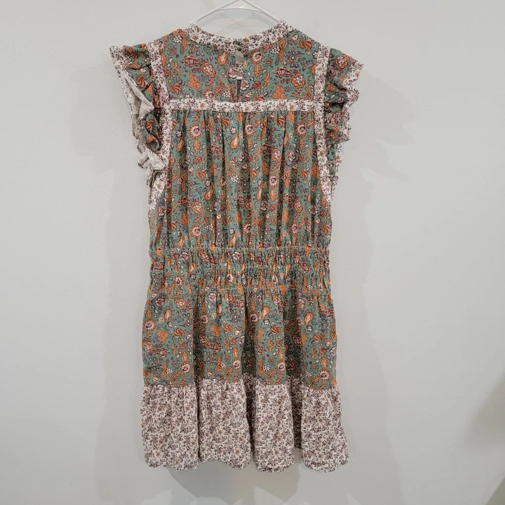 Universal Thread Womens Linen Dress Size Large Knee Length Floral Cottage Boho - Picture 2 of 8